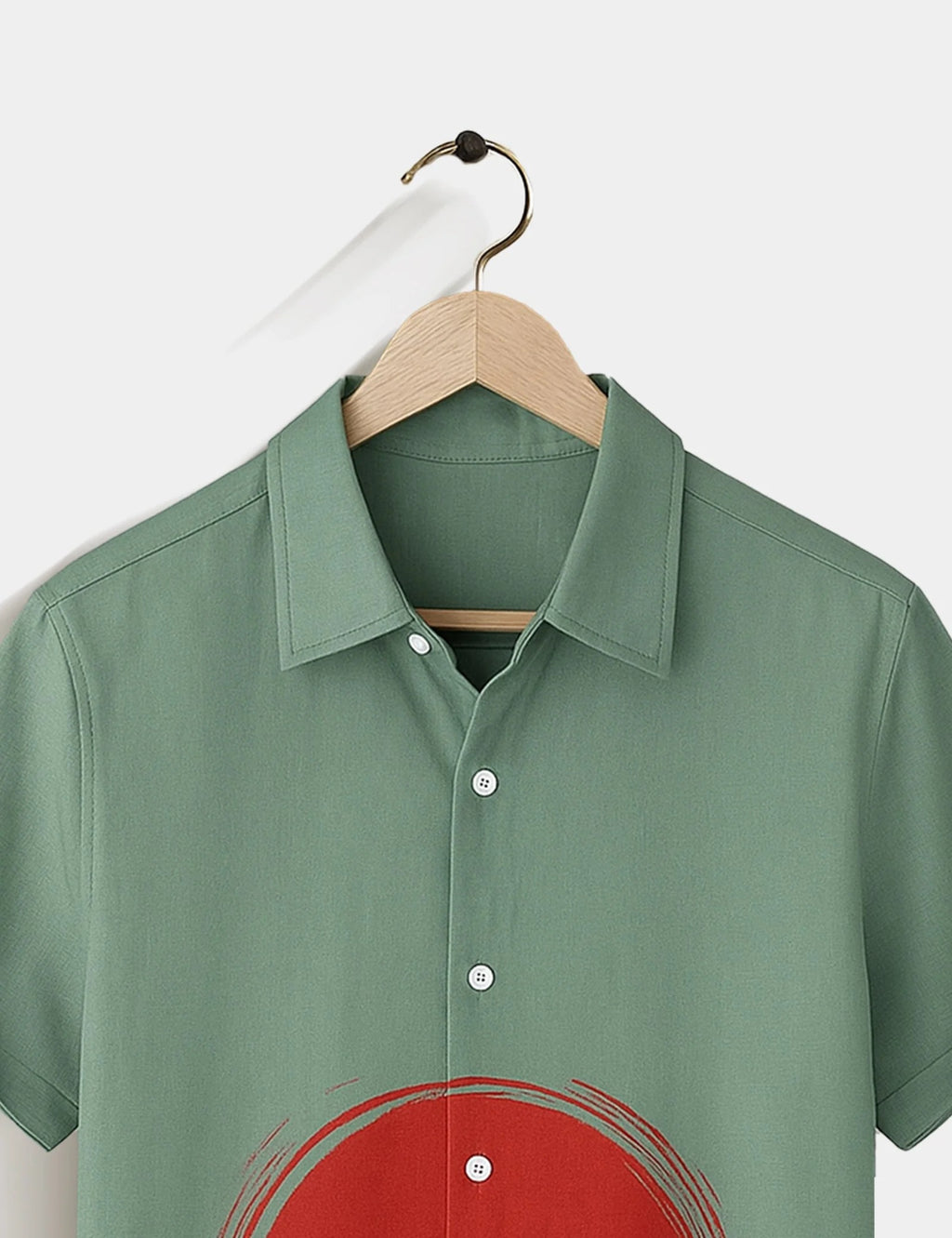 Green Deer Sunset Graphic Short Sleeve Shirt – Nature Inspired Casual Button Shirt for Men