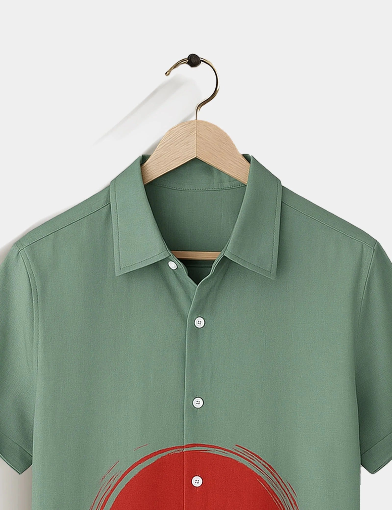 Green Deer Sunset Graphic Short Sleeve Shirt – Nature Inspired Casual Button Shirt for Men