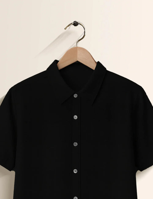 Black Floral Embroidery Pattern Short Sleeve Shirt – Minimal Ethnic Casual Button Shirt for Men