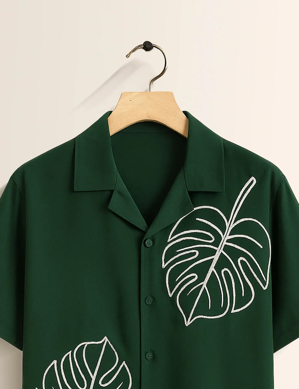 Dark Green Monstera Leaf Graphic Short Sleeve Shirt – Tropical Minimal Casual Button Shirt for Men