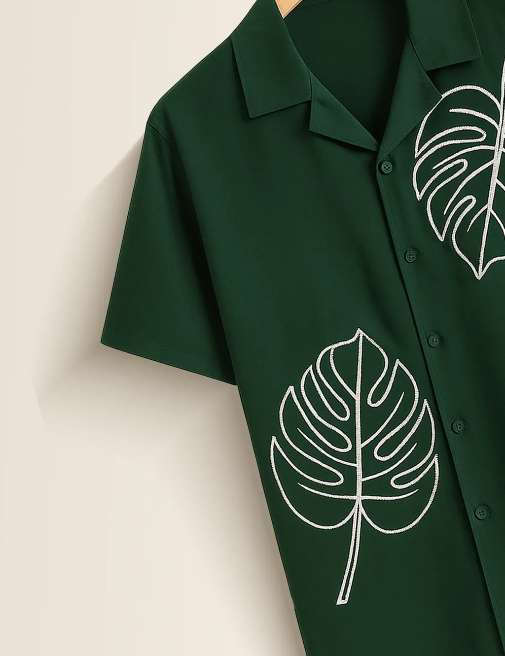 Dark Green Monstera Leaf Graphic Short Sleeve Shirt – Tropical Minimal Casual Button Shirt for Men