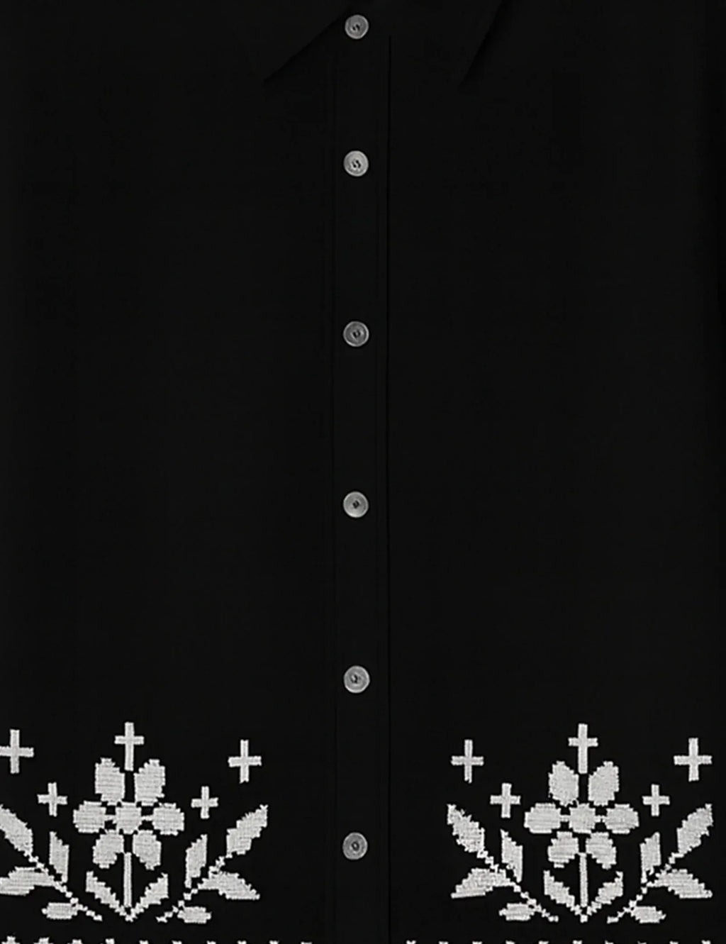 Black Floral Embroidery Pattern Short Sleeve Shirt – Minimal Ethnic Casual Button Shirt for Men