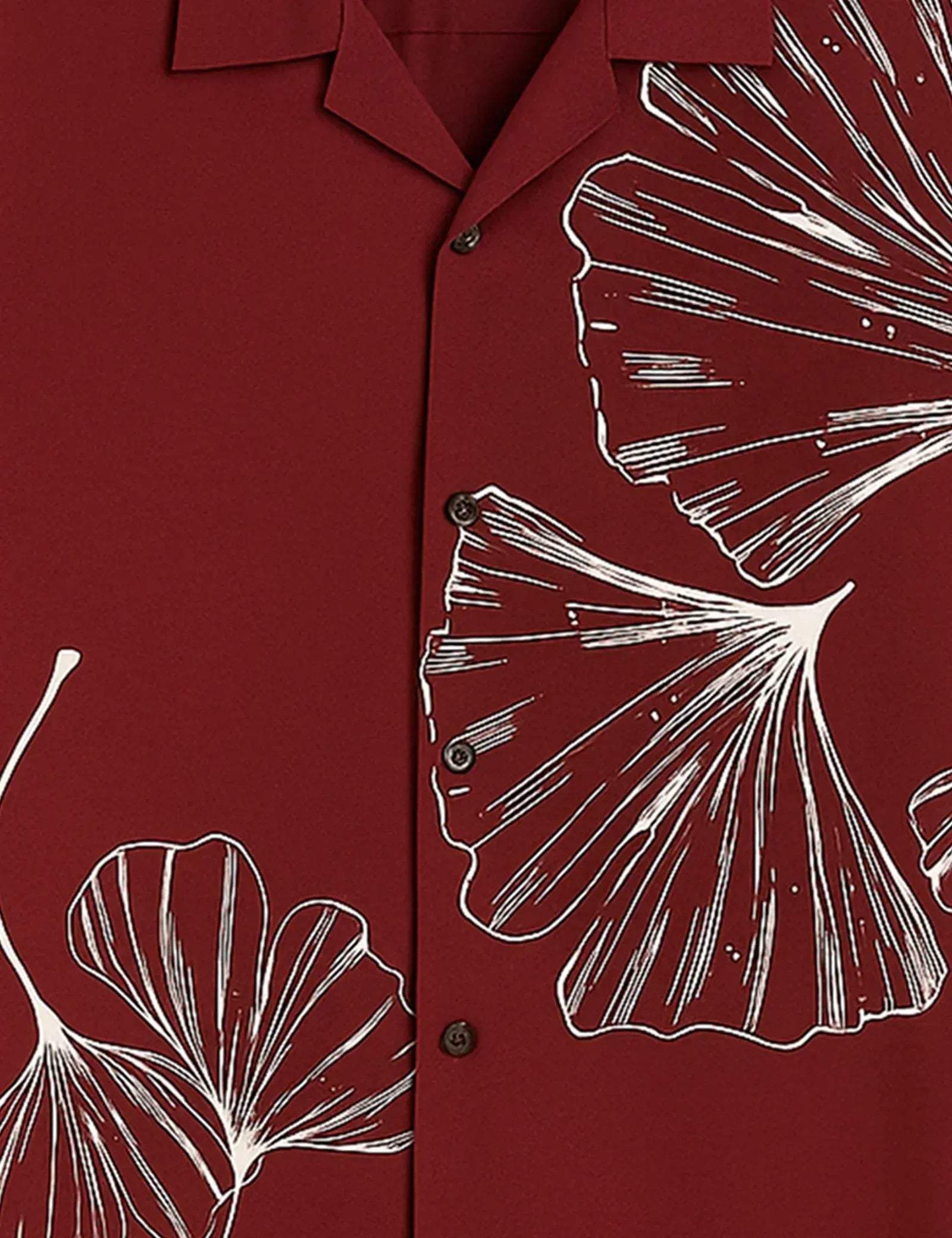 Maroon Ginkgo Leaf Graphic Short Sleeve Shirt – Minimal Botanical Casual Button Shirt for Men