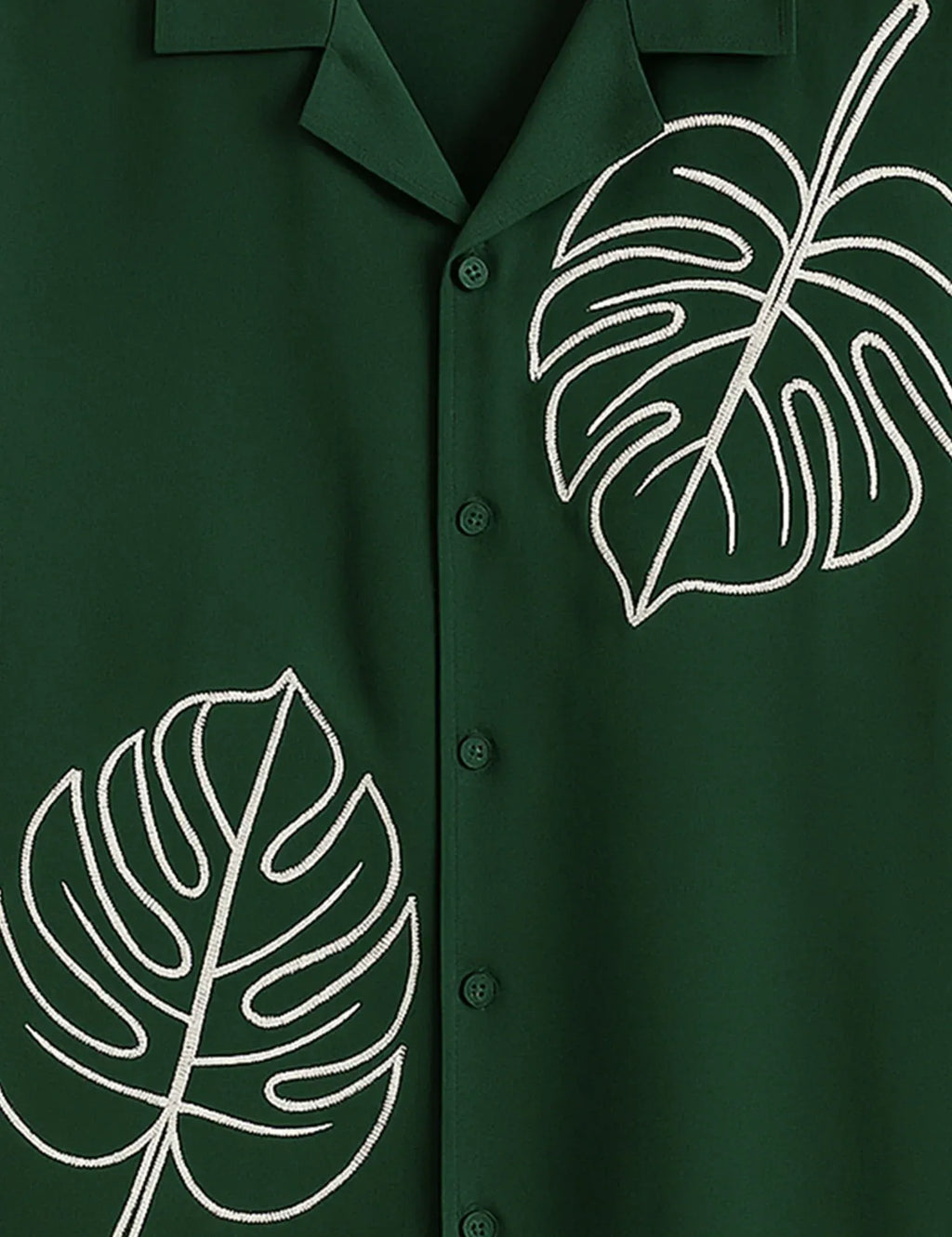 Dark Green Monstera Leaf Graphic Short Sleeve Shirt – Tropical Minimal Casual Button Shirt for Men