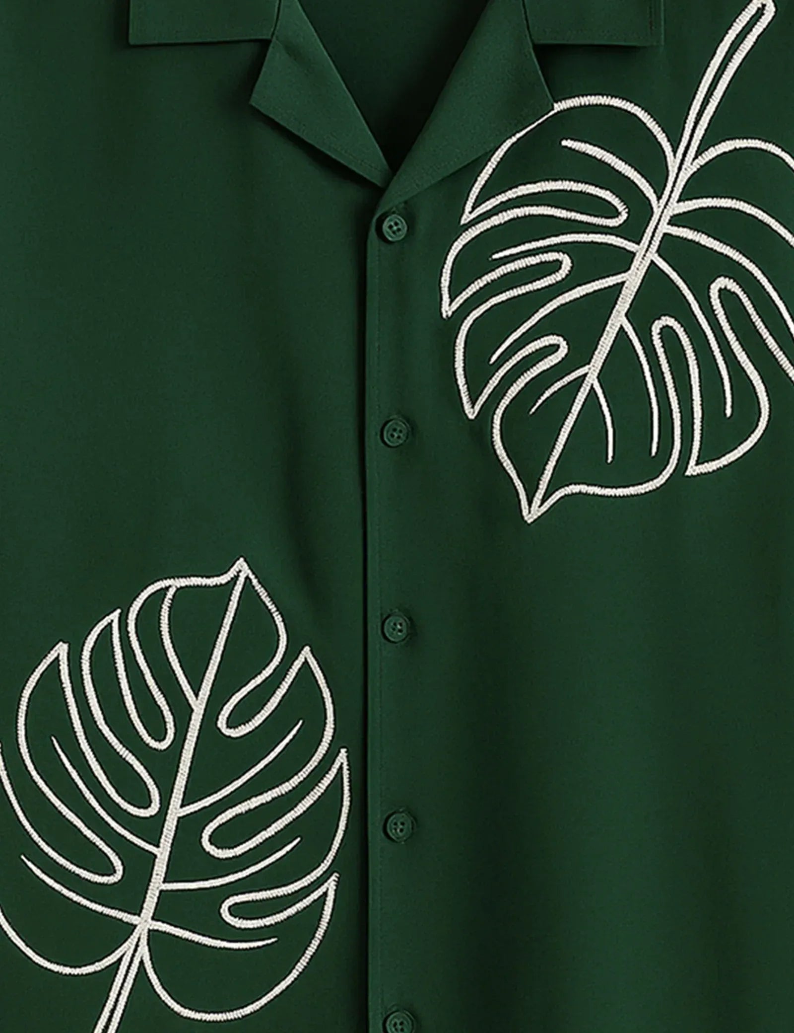 Dark Green Monstera Leaf Graphic Short Sleeve Shirt – Tropical Minimal Casual Button Shirt for Men