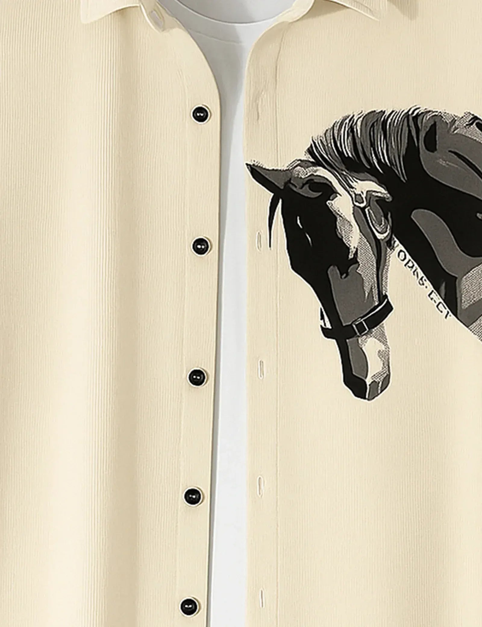 Minimal Horse Graphic Beige Short Sleeve Shirt – Artistic Casual Button Shirt for Men